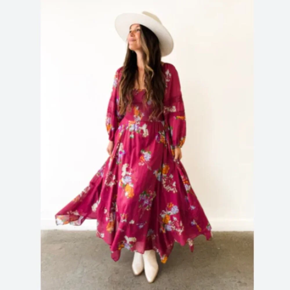 new FREE PEOPLE Morning Glory Maxi Dress / Red Combo  268